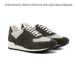 Sneaker Loxley in antraciet en licht grijs suède, witte veter, ontwerp ze zelf