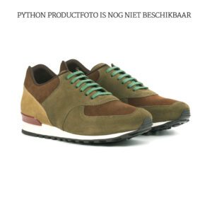 Loxley jogger uitgevoerd in de kleuren olijfgroen, bruin en okergeel suede met groene veters en sneaker zool.