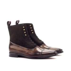 Donkerbruin patina Balmoral boots met een bruin suede bovendeel