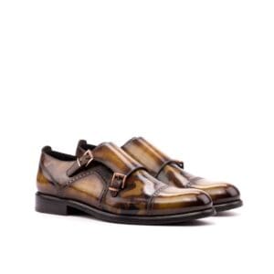 Dames double monk schoenen in bruin patina