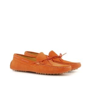 driver schoen in oranje suede met strik