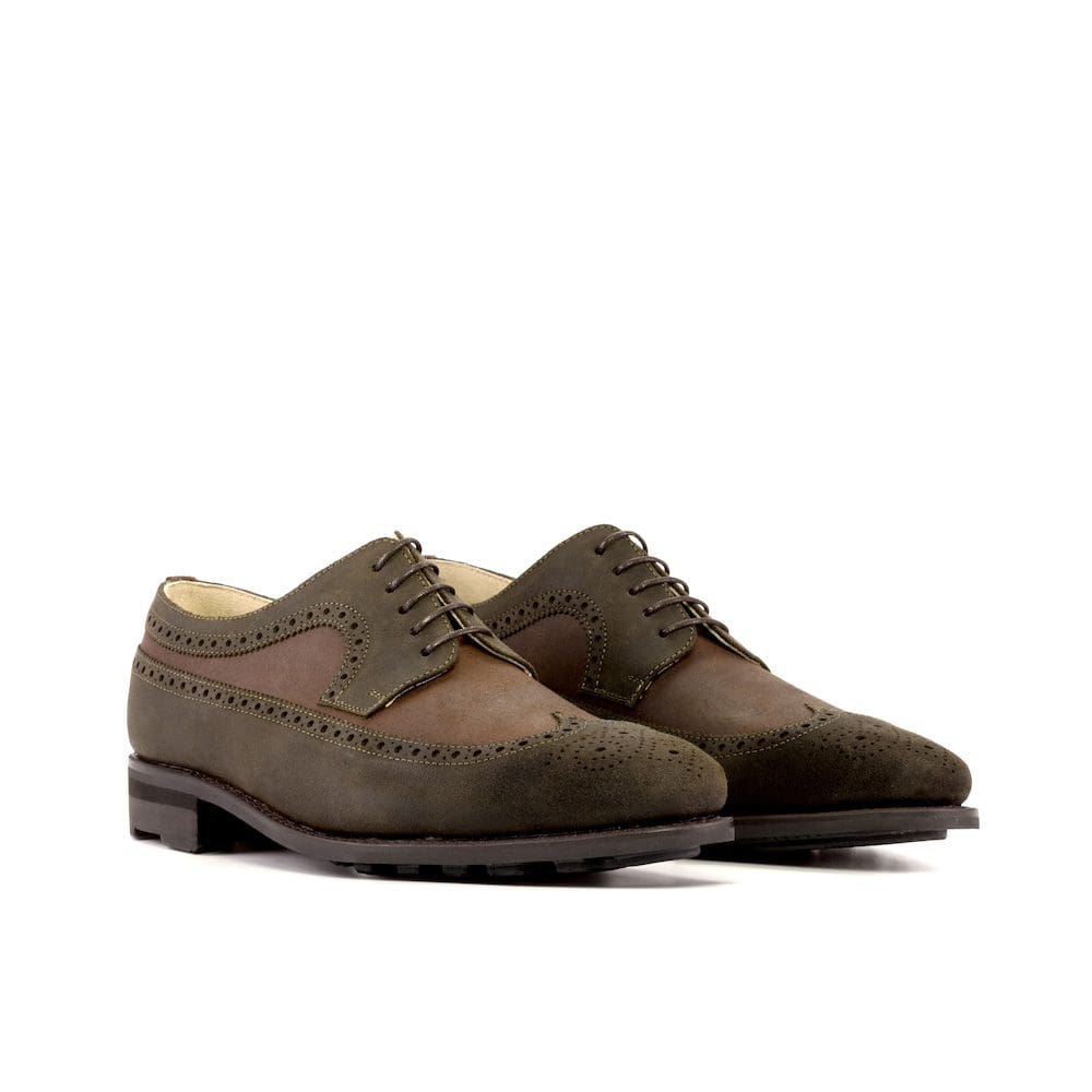 long wing Blucher in groen waxed suede en bruin