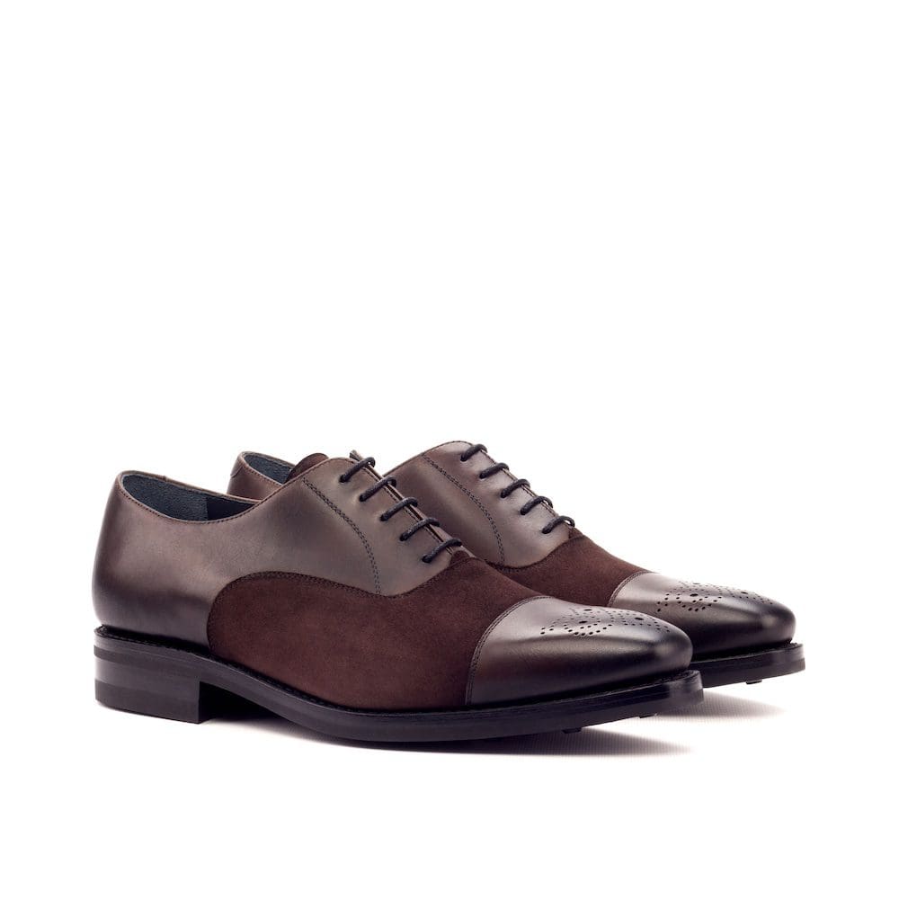 oxford toe cap in bruin leer met bruin suede