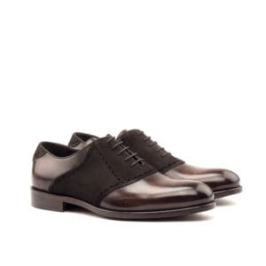 Donkerbruin hand geverfd patina met donkerbruin suede 'zadel'