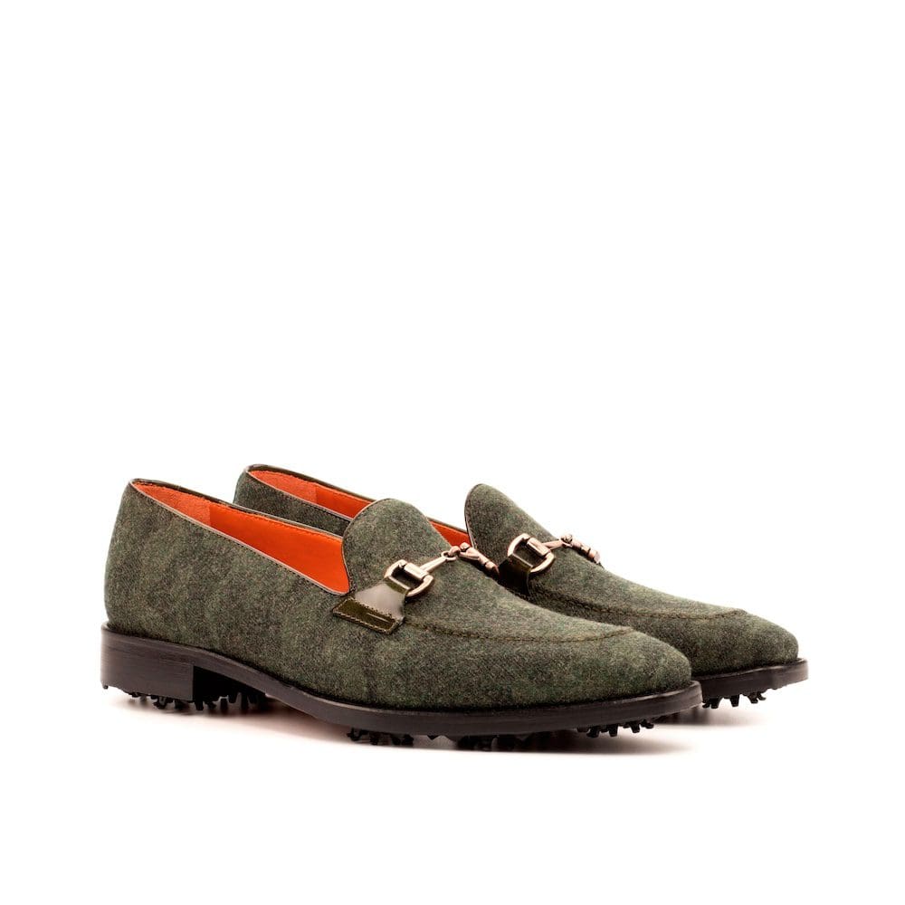 Flanel camouflagestof met Gucci bitje loafer met een golf zool