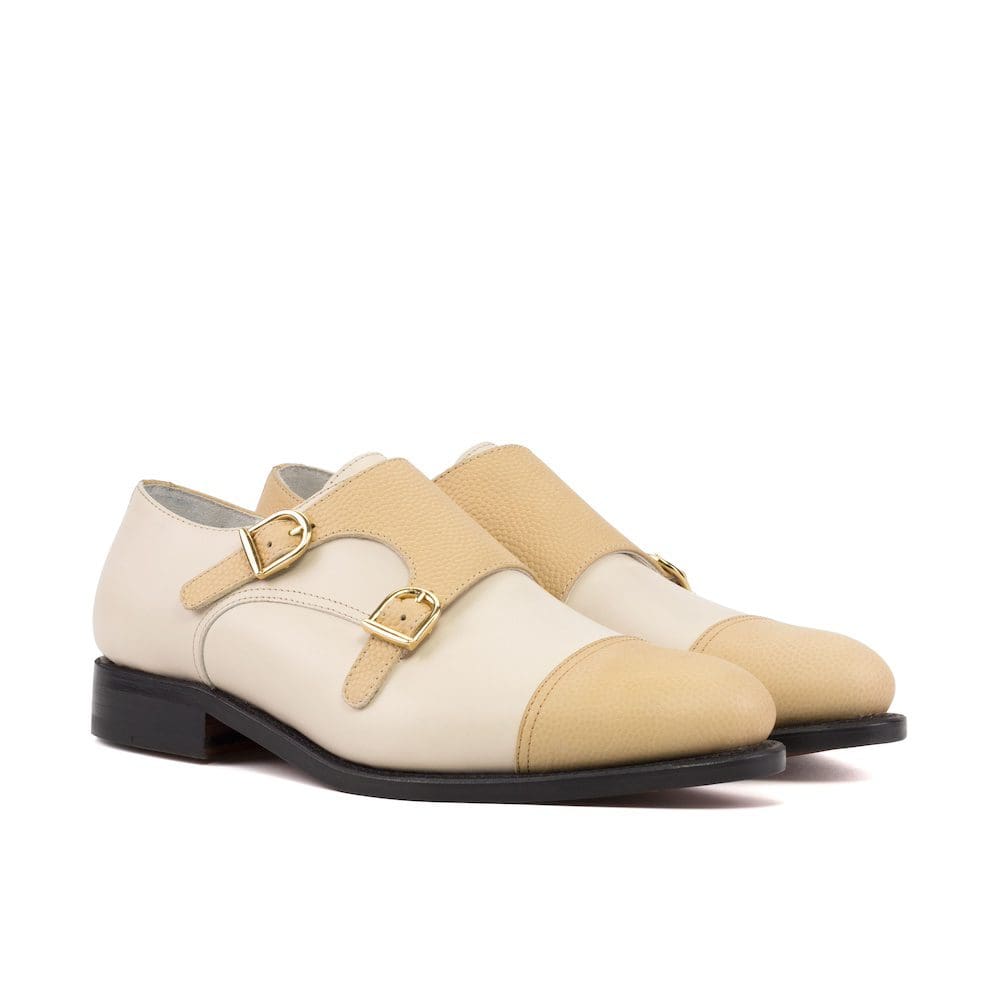 double monk in creme leer en en wit