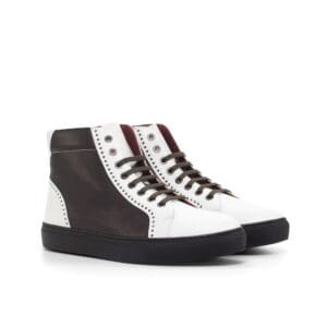 enkel hoge sneaker in zwart en wit leer