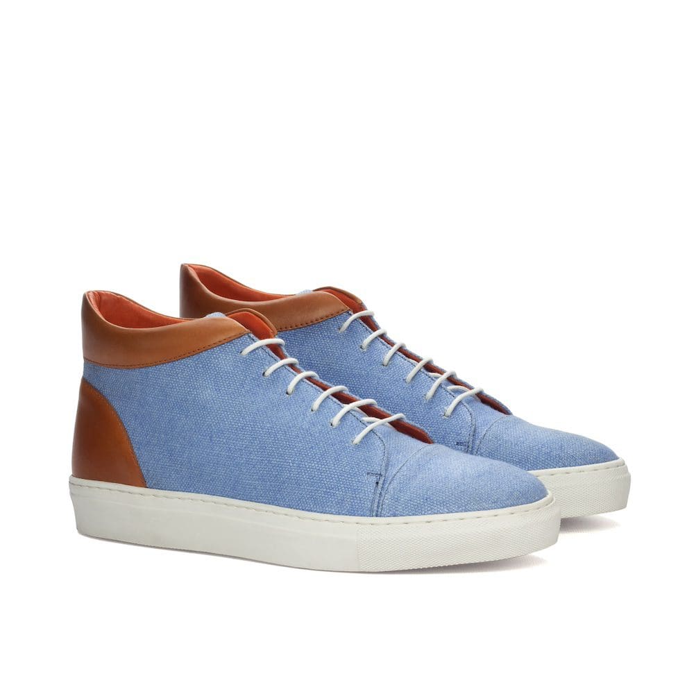 enkelhoge sneaker in blauw linnen