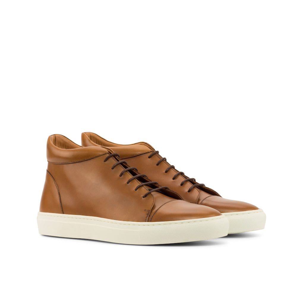 hoge sneaker in cognac kalfsleer