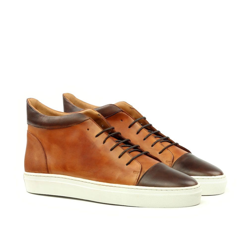 high top sneaker in cognac kleurig kalfsleer