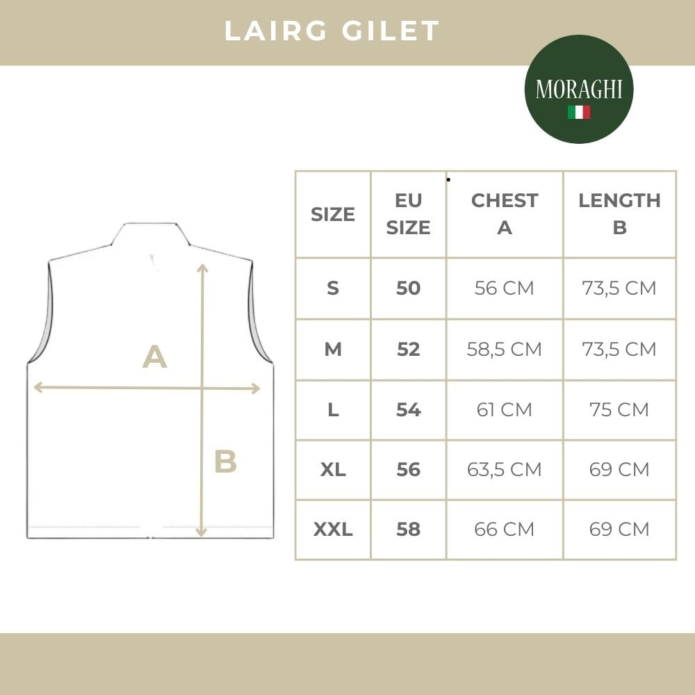 Maattabel heren tweed bodywarmer Lairg