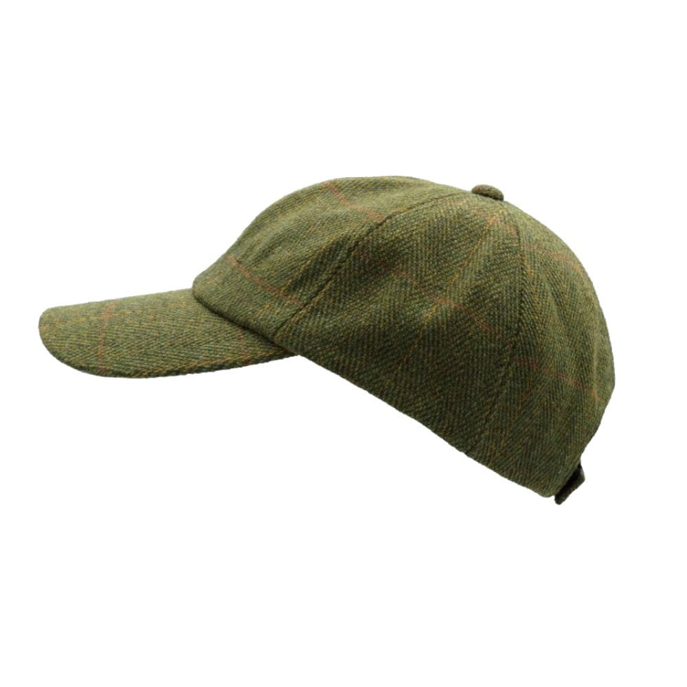 Mos groene tweed baseball cap van de zijkant gezien