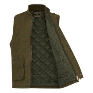 Open voorkant van groene tweed heren waistcoat