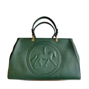 Groene handtas met een afbeelding van een dressuurruiter