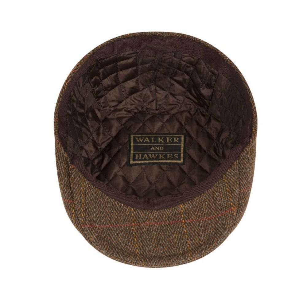 binnenkant bruine tweed flatcap