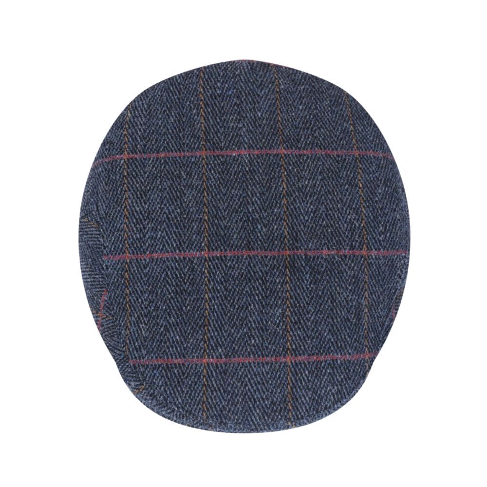 blauwe tweed flat cap van boven af