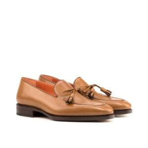 Heren loafer in cognac kalfsleer met kwastjes