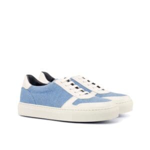 dames sneaker blauw linnen met wit leer