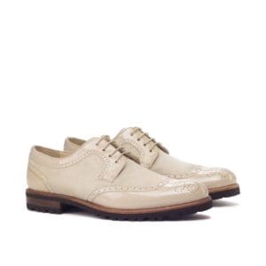 Dames derby schoen in beige patent met beige suede