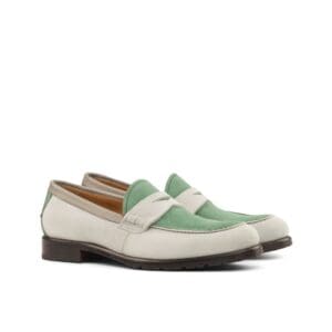 dames loafer in de kleuren grijs en licht groen suede