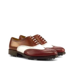 Hardwick full brogue golfschoenen in rood met wit kalfsleer.