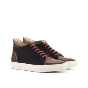 Hoge sneakers in suede met tweed.