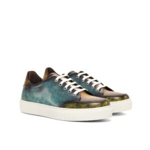 Dames sneaker in patina kleuren cognac, kaki en turquoise