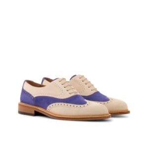 Dames full brogue in zandkleurig suede en lavendel kleurig suede