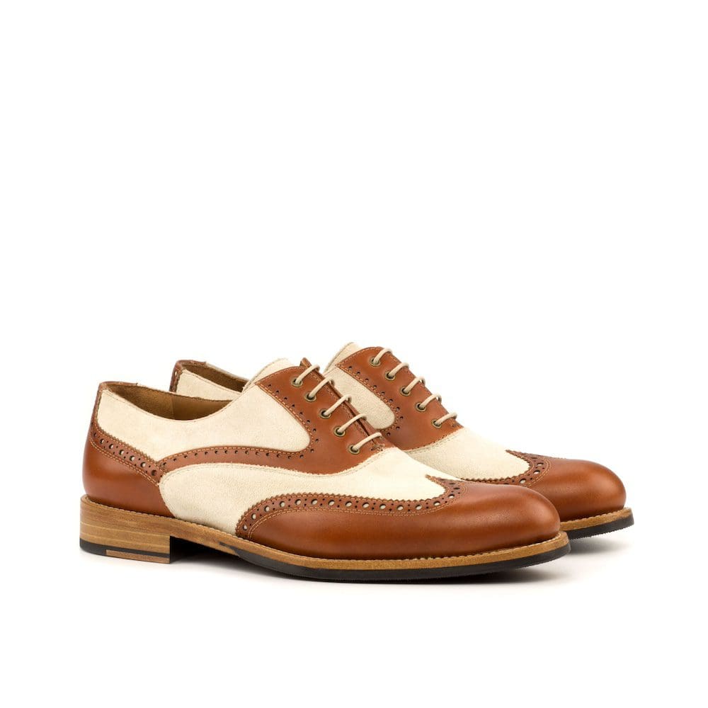 full brogue in cognac kalfsleer en ivoor kleurig suede