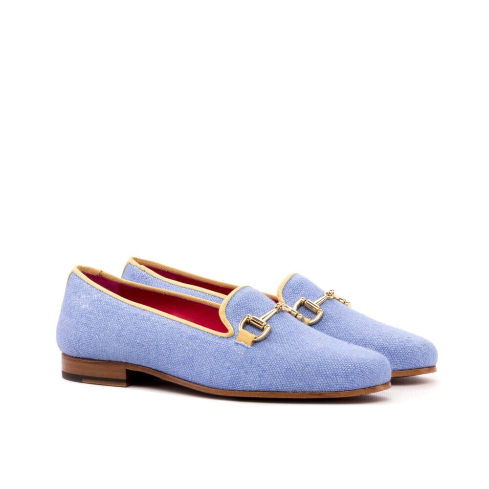 Lila linnen dames slippers met bitje