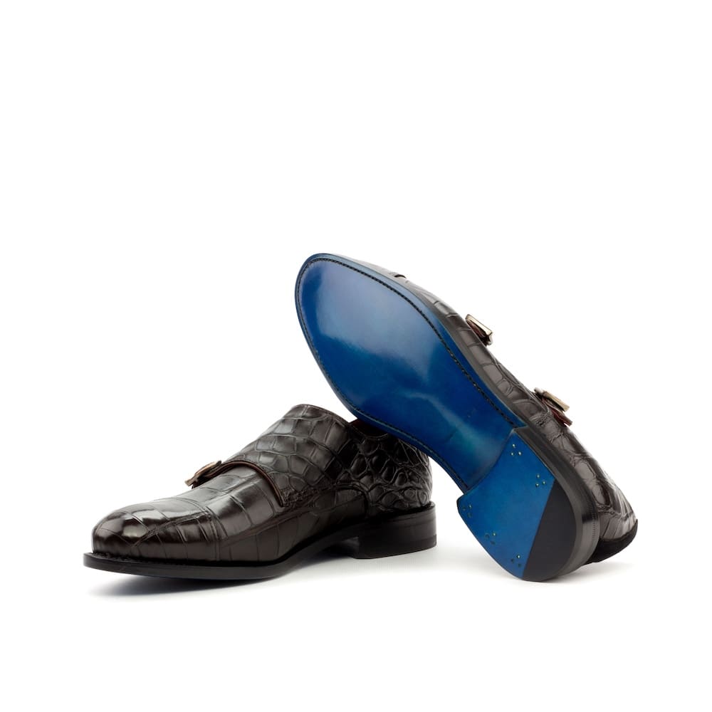 Zwarte double monk krokodillen leer.