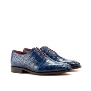 Donkerblauw krokodillenleer whole cut oxford schoenen
