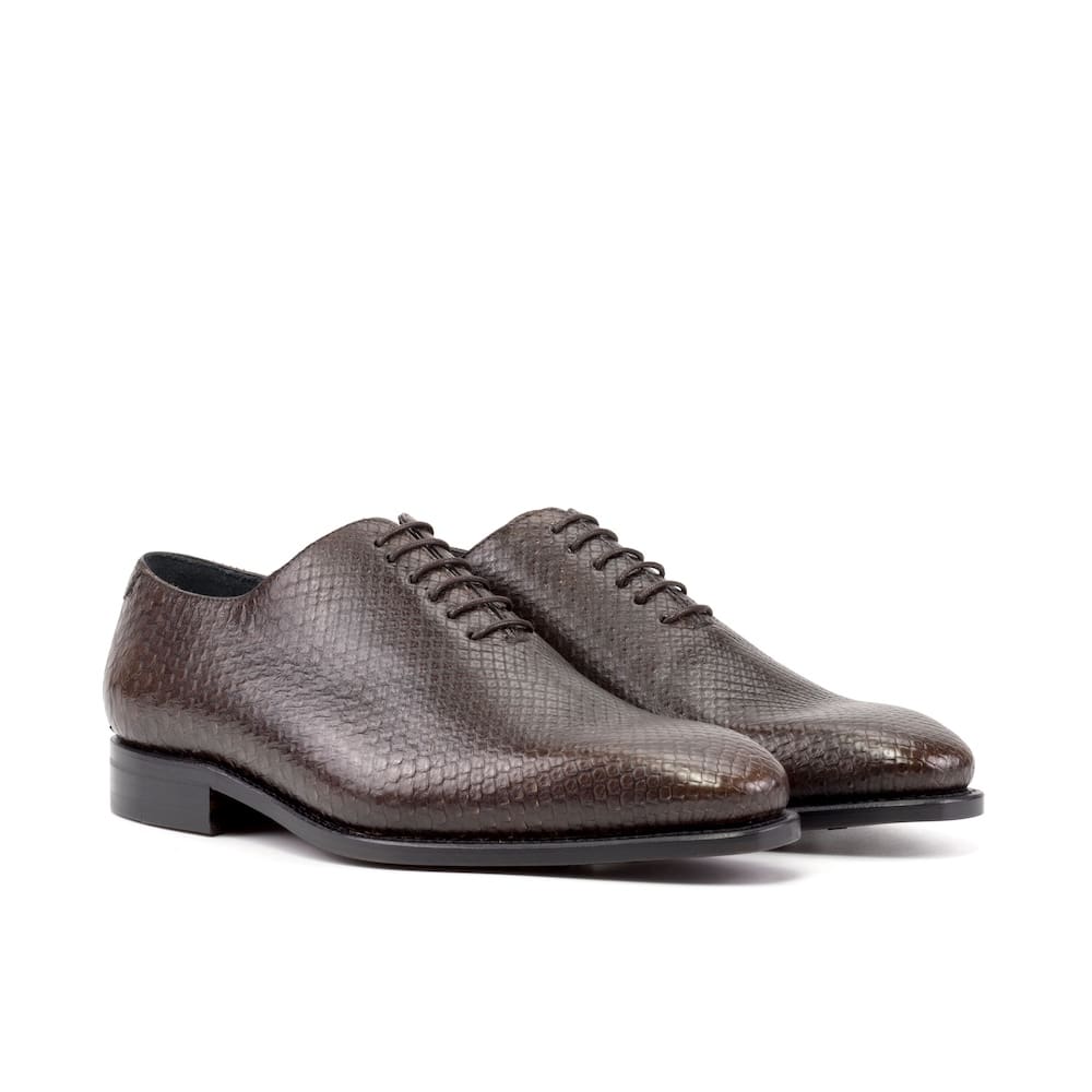Donkerbruine whole cut oxford schoenen in pythonleer